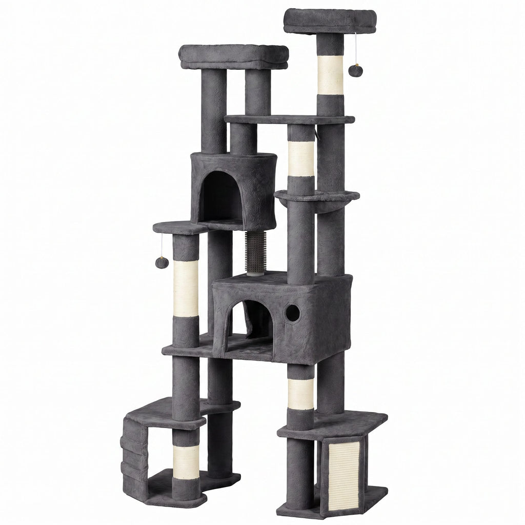79" Extra Large Cat Tree Tower with Dual Baseboard for Large Adult Big Cats, Dark Gray
