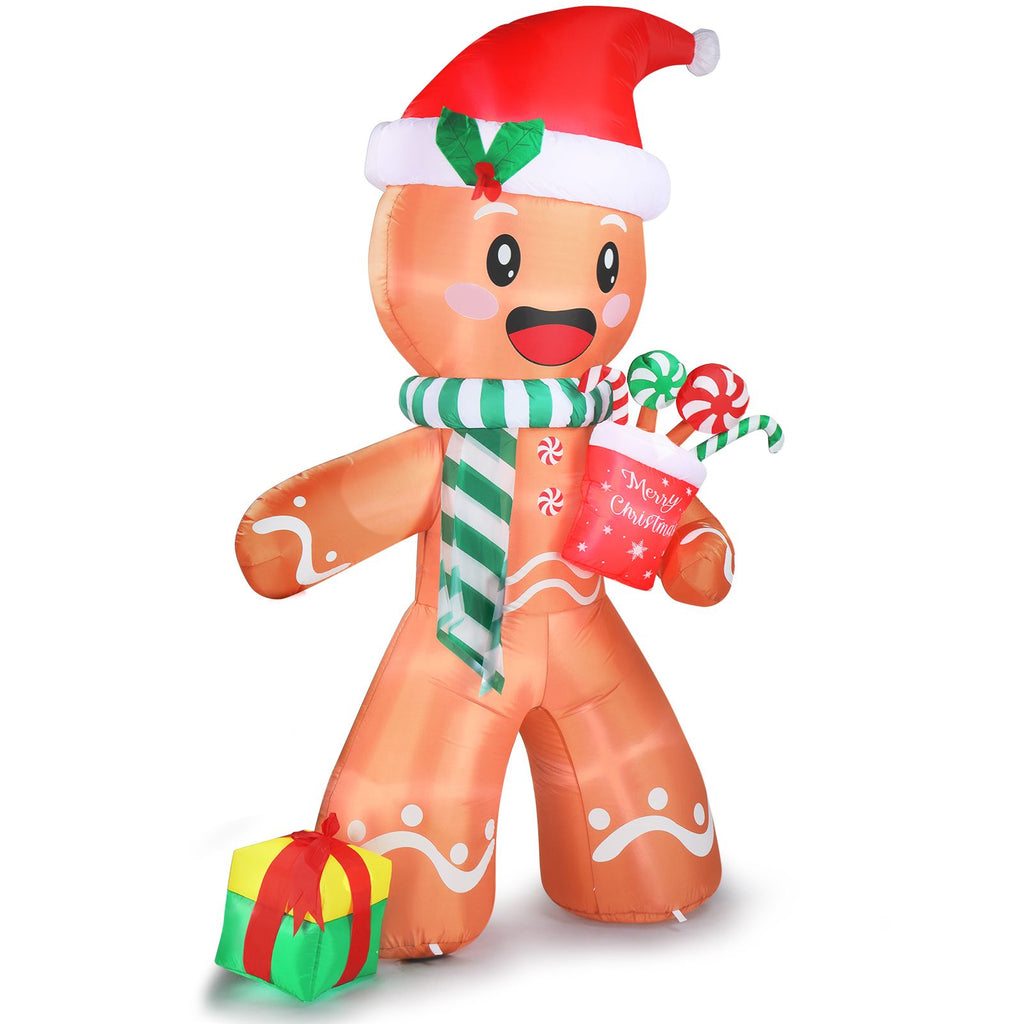 7.9 FT Lighted Christmas Inflatable Decoration, Inflatable Gingerbread Man Outdoor Decoration, Funny Blow Up Yard Decorations with Built-in LED Lights for Holiday Party Front Yard Lawn Garden Decor