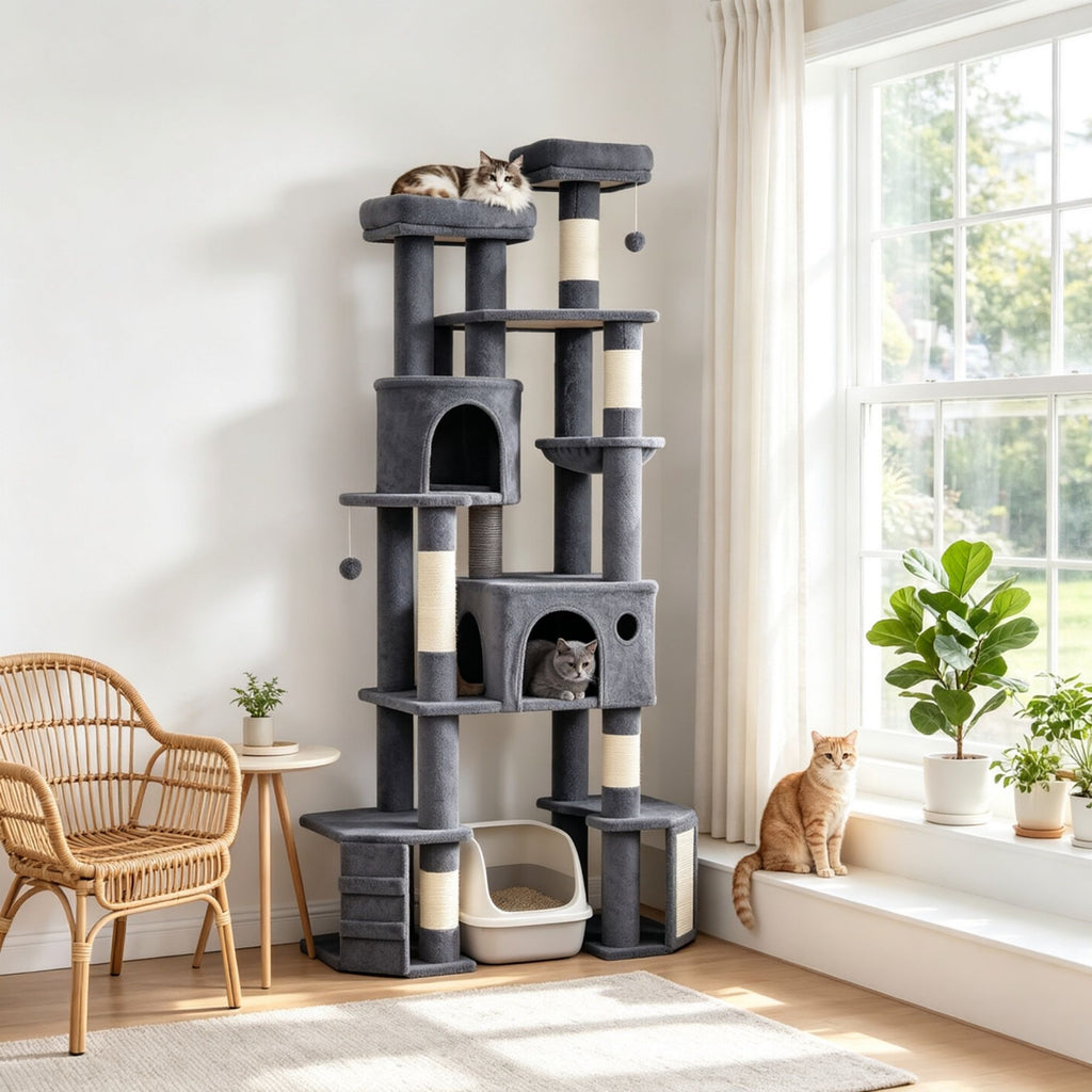 79 Inch Cat Tree Tower Dark Gray Dual Baseboard