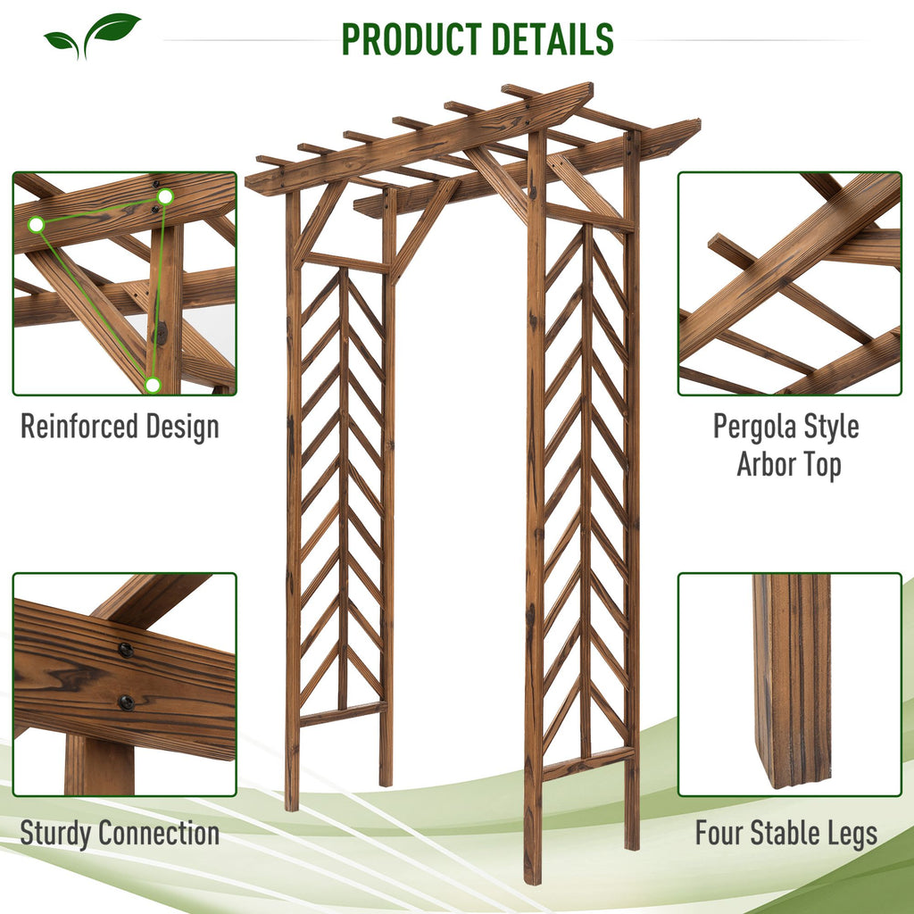 79" Wooden Garden Arbor Arch Trellis with Pergola Roof for Climbing Vines, Wedding & Party Decor