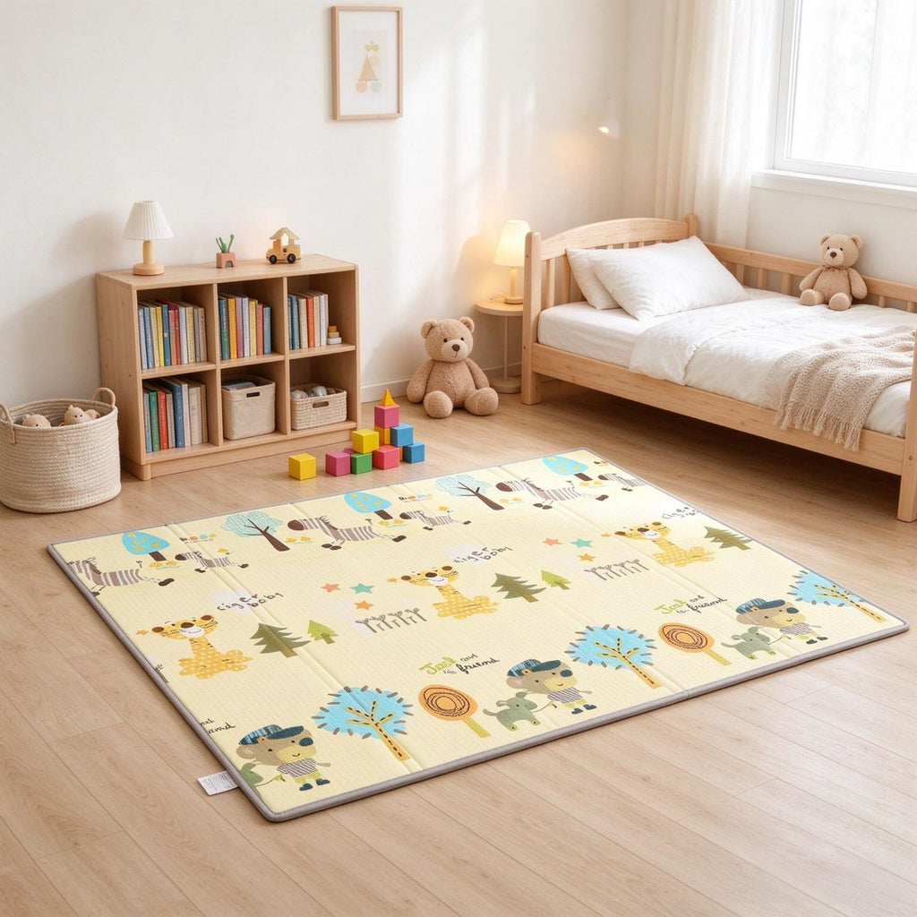 79" x 71" Reversible Baby Play Mat, Foldable & Thick Floor Mat with Forest Animals Design, Waterproof & Non-Slip for Crawling & Tummy Time