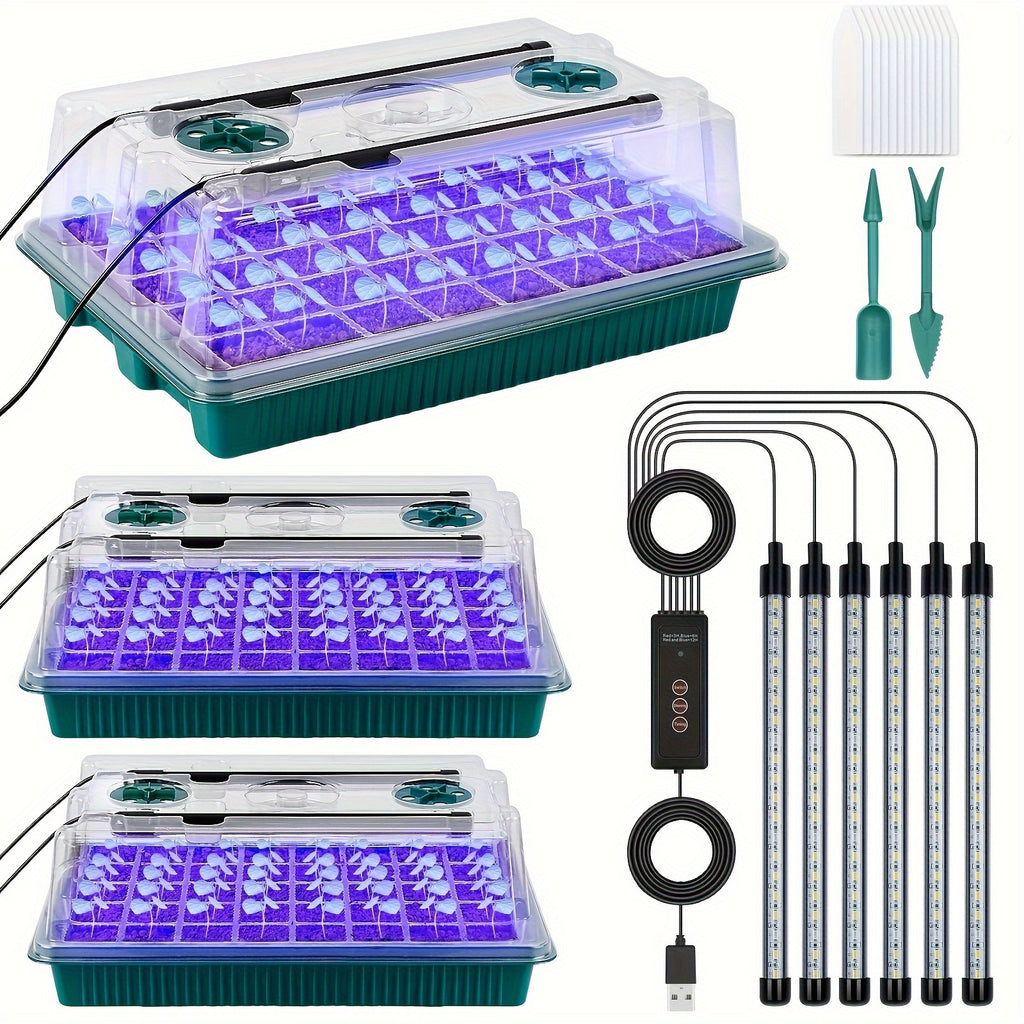 120-Cell Seedling Starter Tray with LED Grow Light, USB Powered Germination Kit with Adjustable Humidity Vents, Drainage Holes, and Planting Tools - Ideal for Seed Germination and Plant Growth