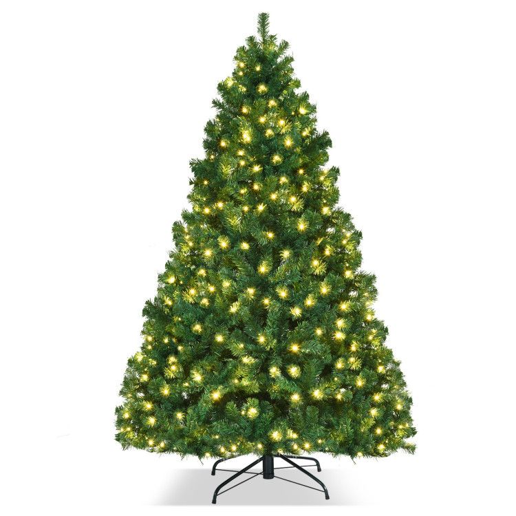 7Feet Pre-lit Artificial Natural Christmas Tree with LED Lights