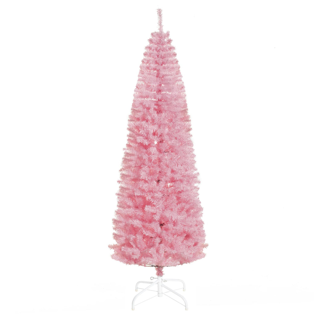 7ft Artificial Christmas Tree, Holiday Xmas Pencil Tree Decoration with Automatic Open for Home Party, Pink