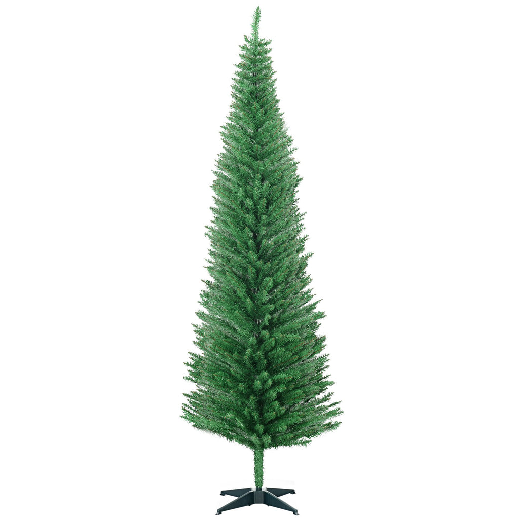 7FT Decorated Christmas Tree, Pencil Christmas Tree with 499 Realistic Branch Tips and Plastic Stand, Light Green