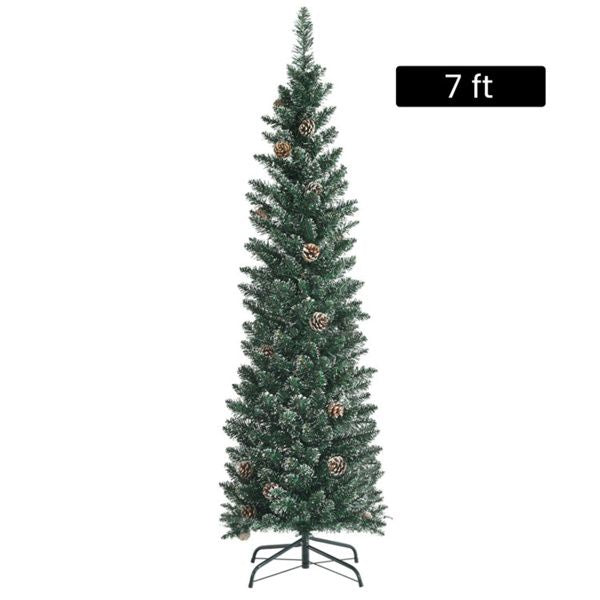 7FT Green Artificial Christmas Tree - 351 Lush Tips, 41 Realistic Pine Cones, Foldable Metal Stand