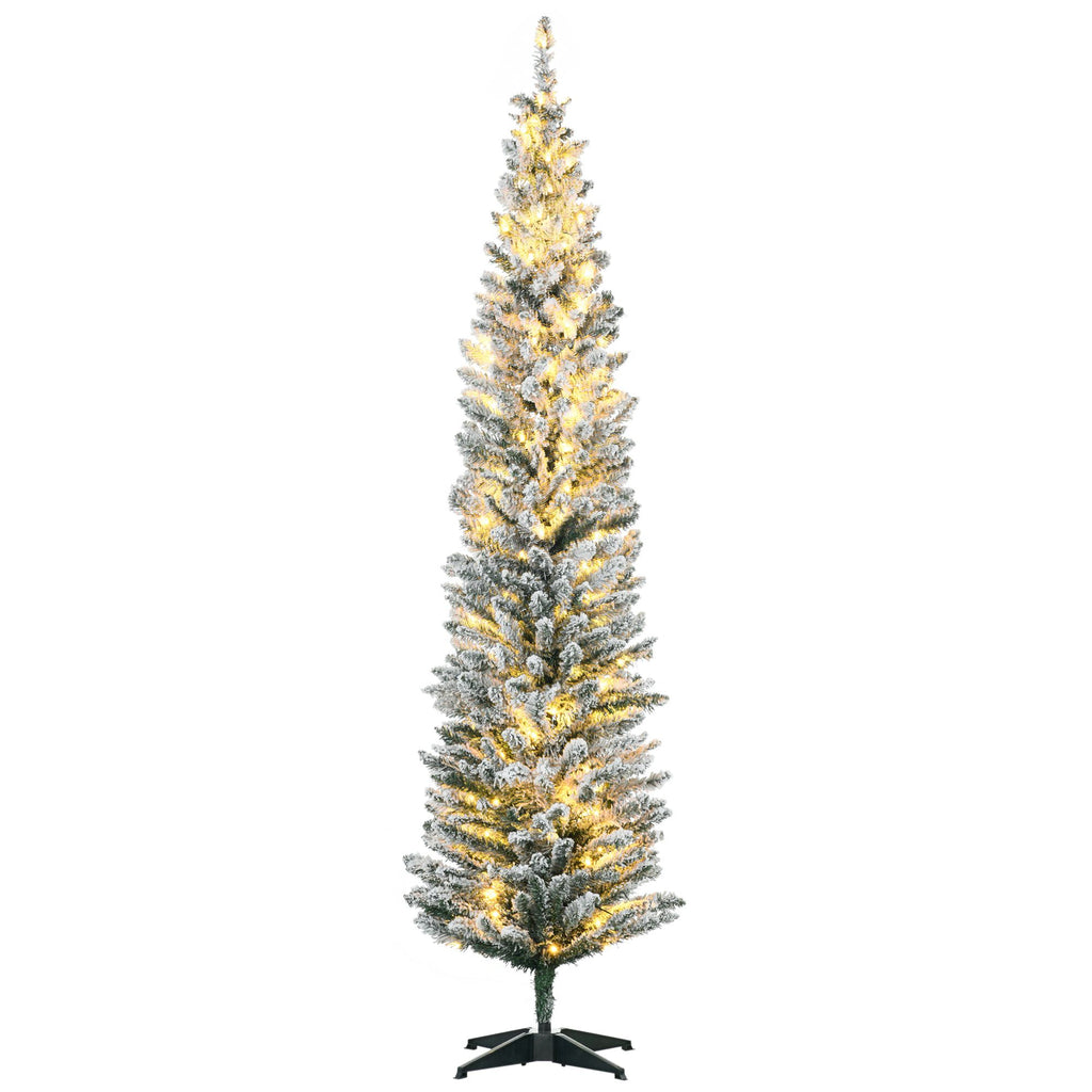 7ft Green Pencil Christmas Tree Slim with Realistic Branches Warm White LED Lights for Holiday Decor