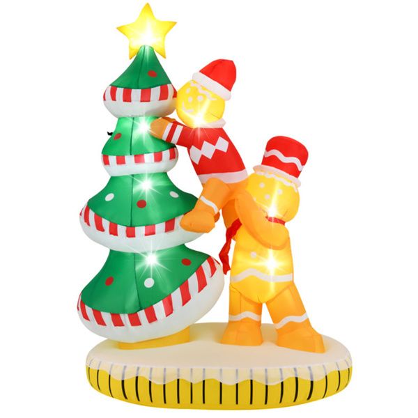 7ft Inflatable Christmas Tree with Gingerbread Men - 7 LED Lights, IP44 Waterproof, Quick Self-Inflation