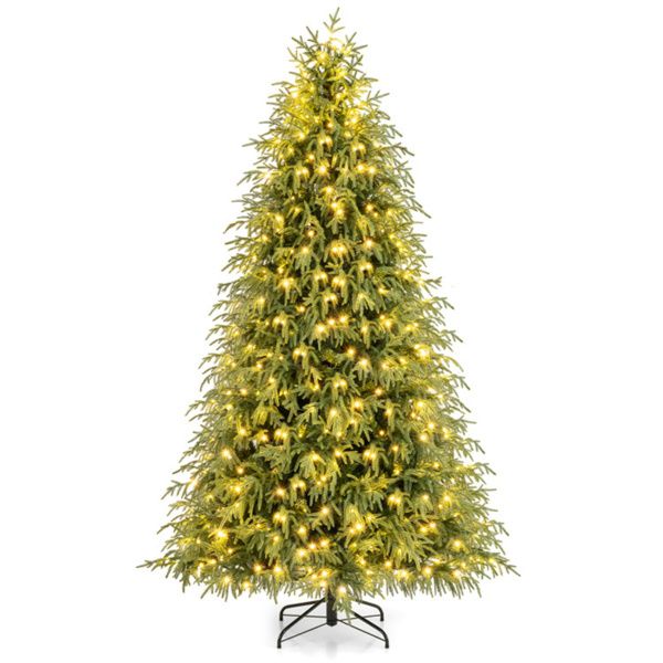 7ft Pre-Lit Christmas Tree - 400 Warm White LEDs, 1217 Branch Tips, Dual-Layer TPE/PVC Design, Green