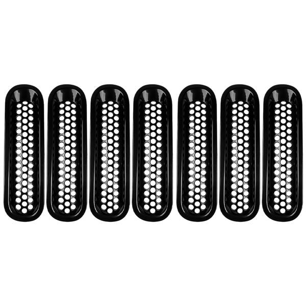 7Pcs Black Front Insert Mesh Cover For 2007 - 2018 Jeep Wrangler JK JKU 3.6L V6