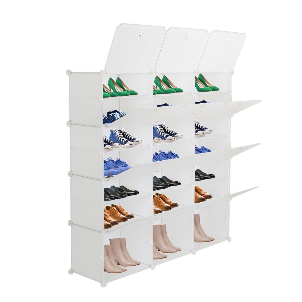 7Tier Portable 42 Pair Shoe Rack Organizer 21 Grids Tower Shelf Storage Cabinet Stand Expandable for Heels, Boots, Slippers, White RT