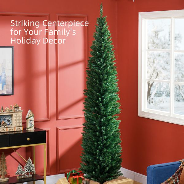 8' Artificial Pencil Christmas Tree, Slim Xmas Tree with 618 Realistic Branch Tips and Plastic Stand, Green--Not support self-pick up