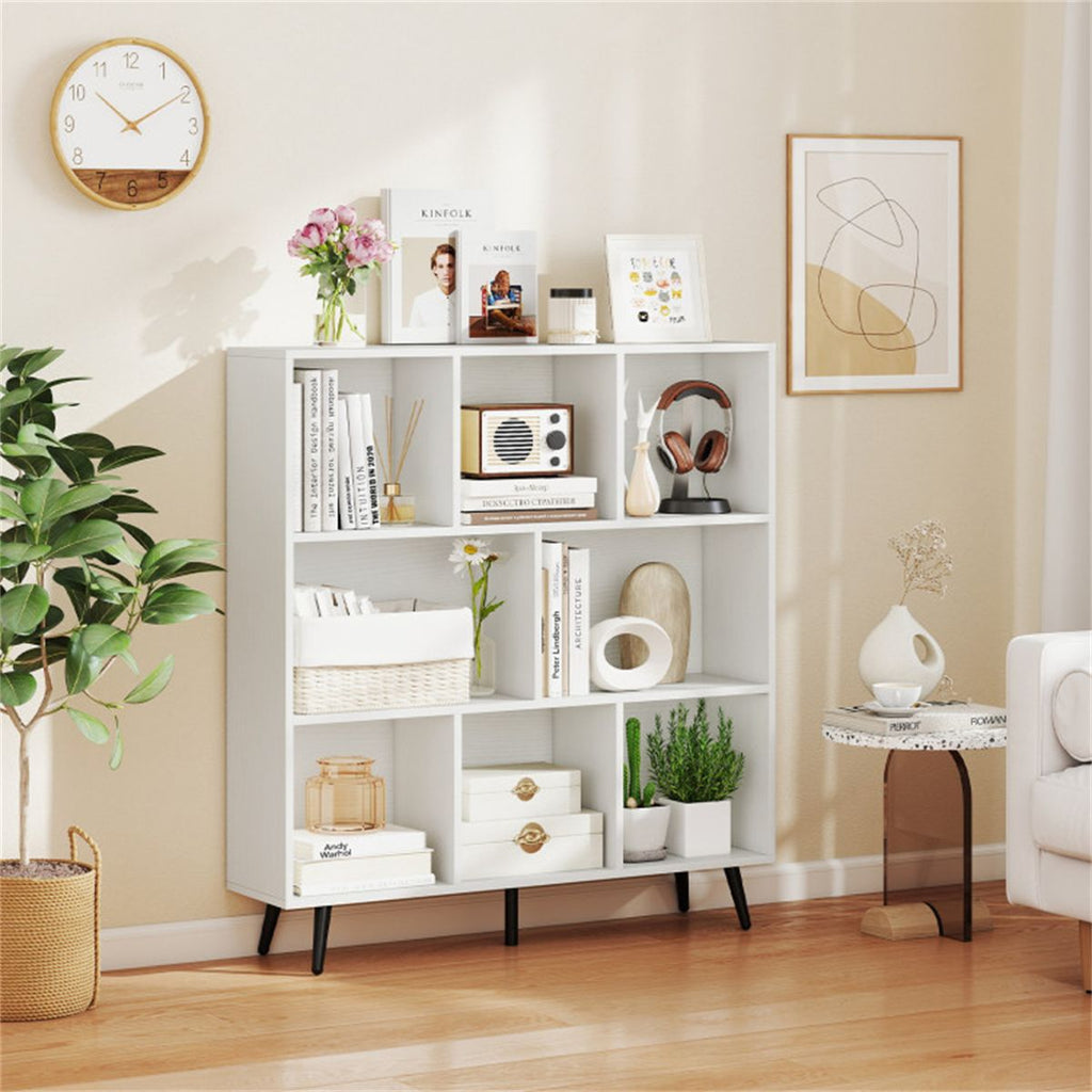 8 Cube Bookcase 3-Tier Modern Storage Organizer with 5 Metal Legs Bookshelves