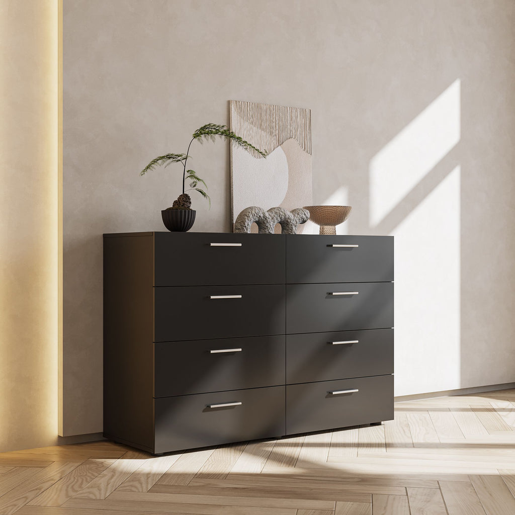 8 Drawer Double Dresser for Bedroom, Wide Storage Cabinet for Living Room Home Entryway, Black