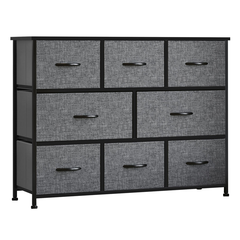 8-Drawer Dresser, Dark Gray 3-Tier Fabric Chest with Steel Frame & Wooden Top for Bedroom, Hallway