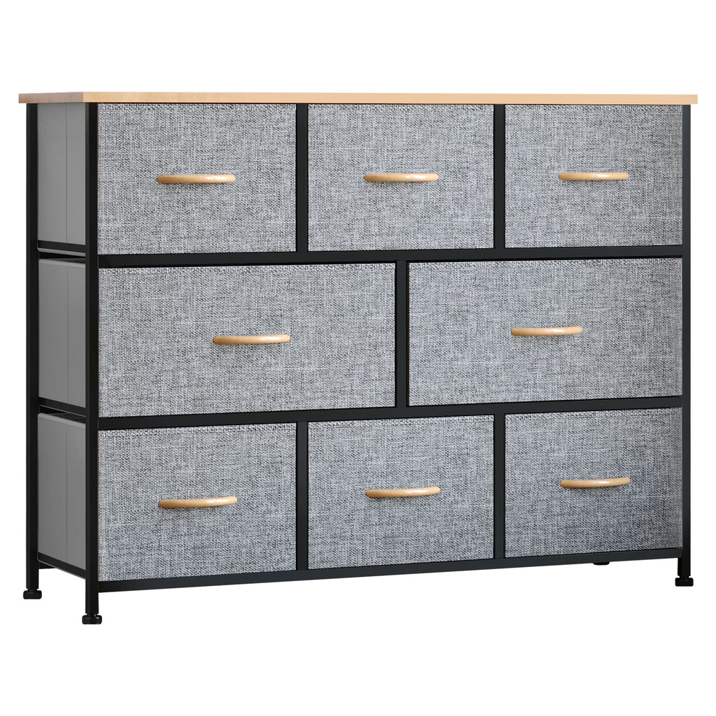 8-Drawer Light Gray Fabric Dresser with Steel Frame & Wooden Top for Bedroom, Hallway