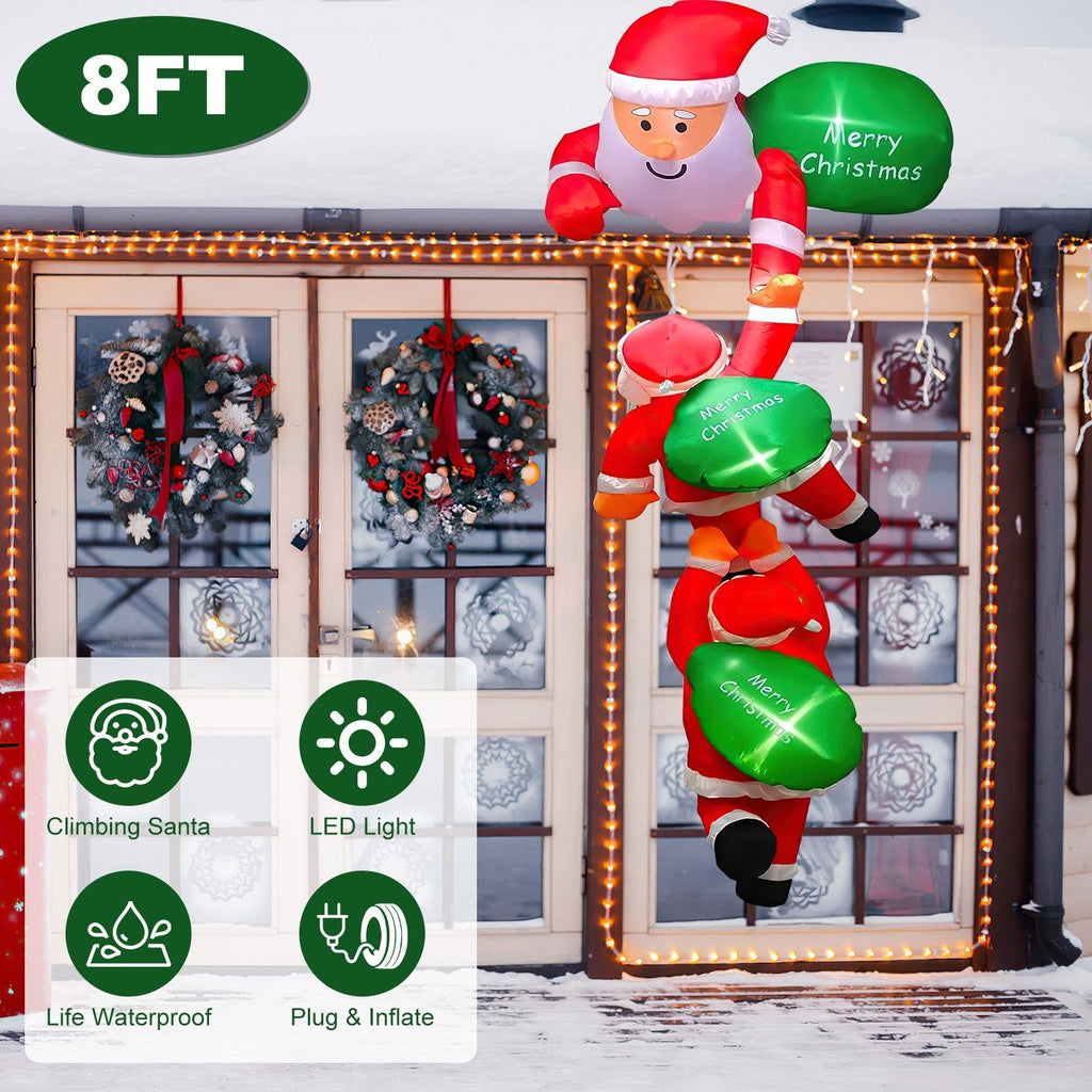 8 Foot Giant Inflatable Santa with 6 LED Lights - 3 Santa Designs + 3 "Merry Christmas" Signs, Quick Plug-In Inflation, Waterproof Material, 4 Suction Cups & 6 Ropes for Indoor/Outdoor Christmas Deco