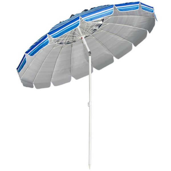8 Ft Beach Umbrella With UV Protection – 16-Ribbed Windproof Frame