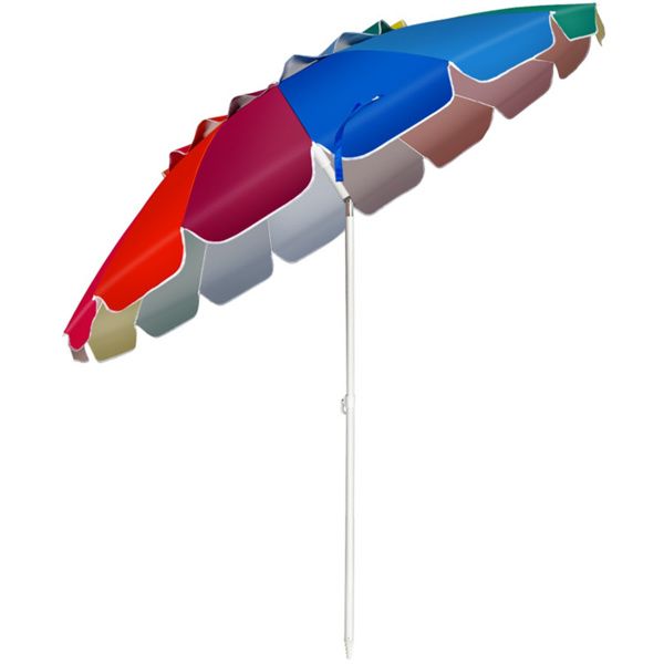 8 Ft Beach Umbrella With UV Protection – 16-Ribbed Windproof Frame