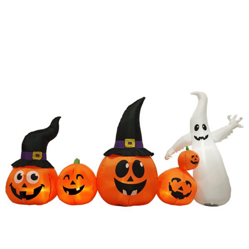 8 ft Halloween Inflatable Pumpkin Family and Ghost with 5 Built-In LED Lights
