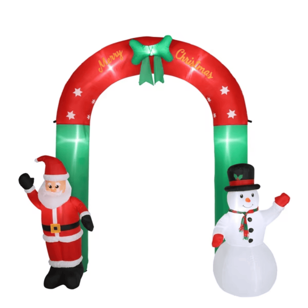 8 ft Santa and Snowman Christmas Inflatable Archway with 7 LED Lights, Multicolor