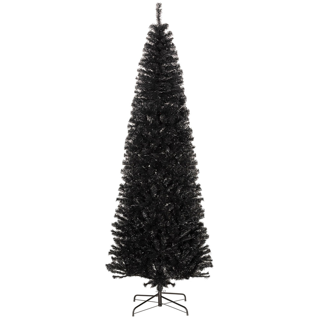 8 FT Slim Christmas Tree with Lights, Pencil Xmas Tree with Stand, 1168 Tips, Holiday Indoor Decoration for Party, Black