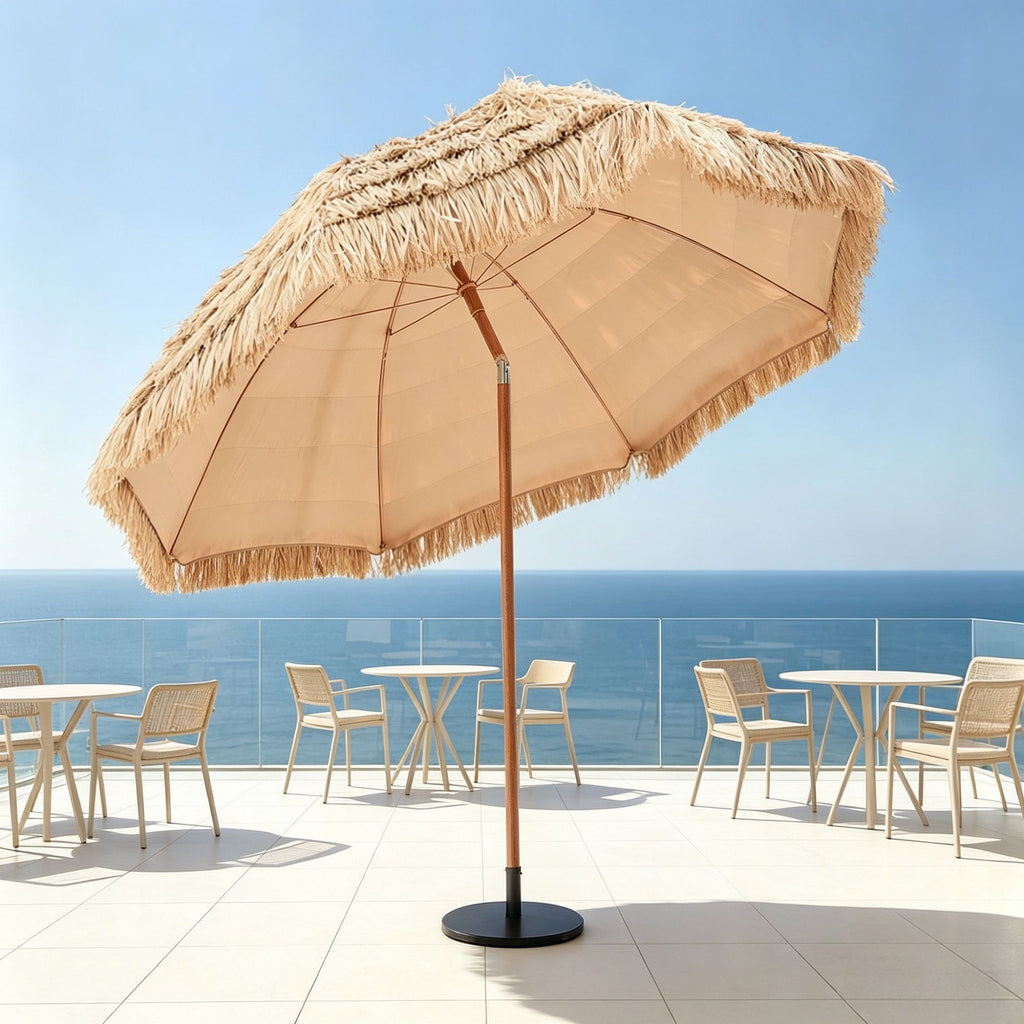 8 ft Thatched Patio Umbrella with Tilt, Hawaiian Style Beach Parasol, for Beach, Patio, Poolside & Garden(Excluding base)