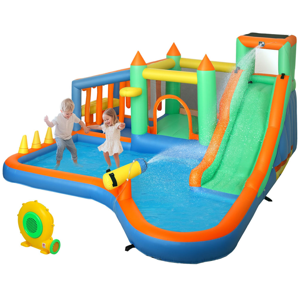 8 in 1 Inflatable Bounce House Water Slide with 680W High Power Blower, for 3-8 Years