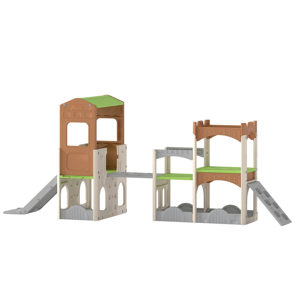 8 in 1 Toddler Slide Set with Balance Bridge, Playhouse, Climber, Storage, Indoor Playset Playground for 3-6 Years