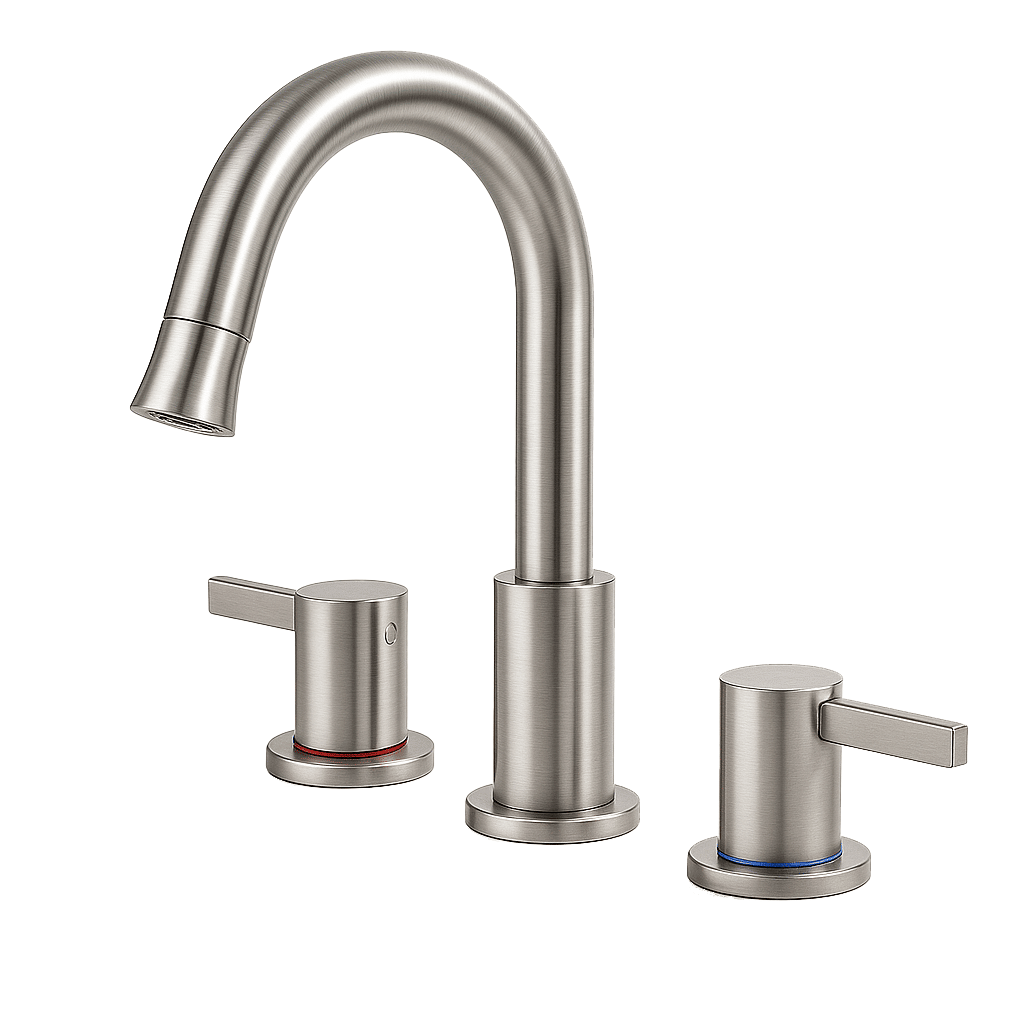 8-Inch Widespread Bathroom Faucet, 2-Handle 3-Hole with 360° Pull-Down Sprayer and Pop-Up Drain, Brushed Nickel