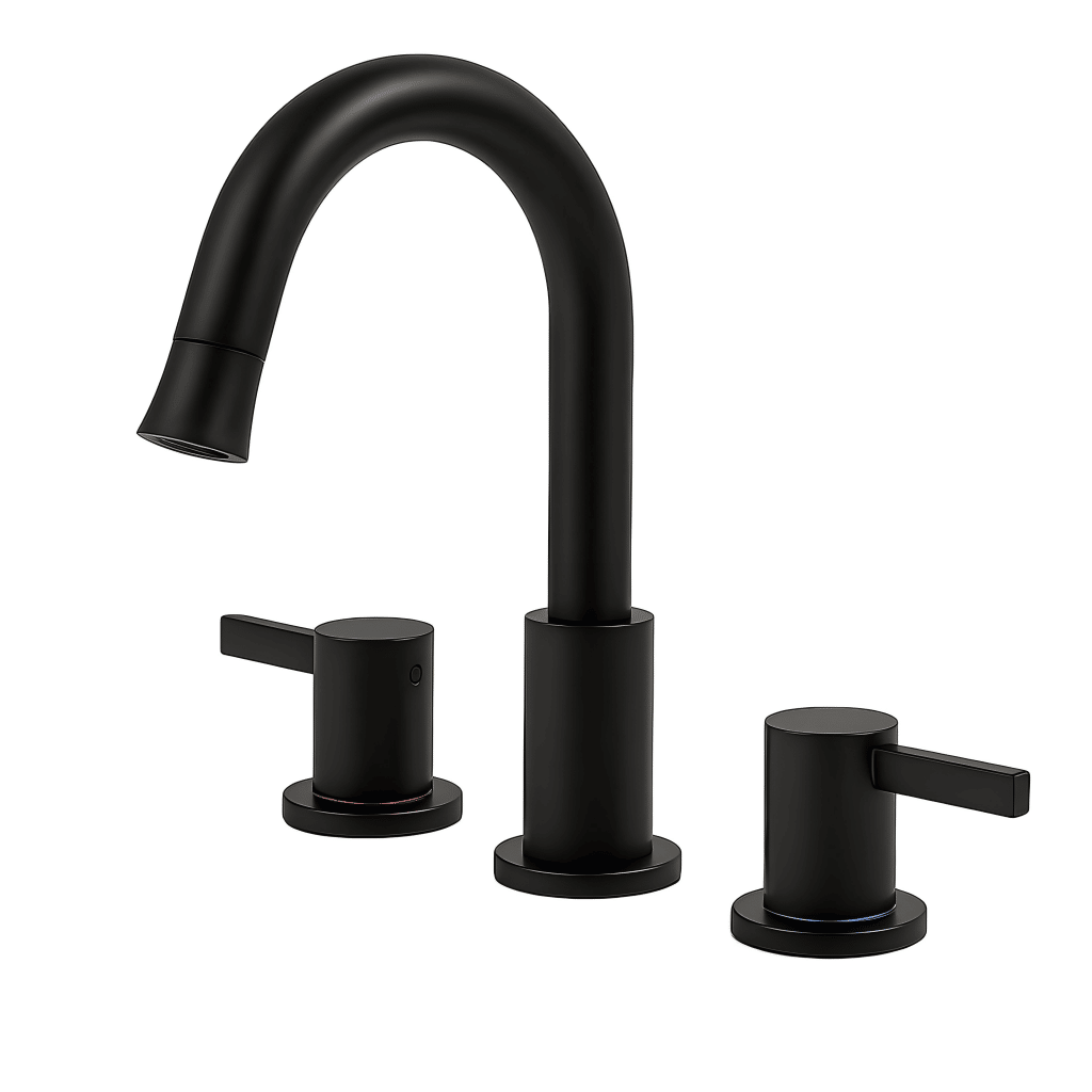 8-Inch Widespread Bathroom Faucet, 2-Handle 3-Hole with 360° Pull-Down Sprayer and Pop-Up Drain, Matte Black