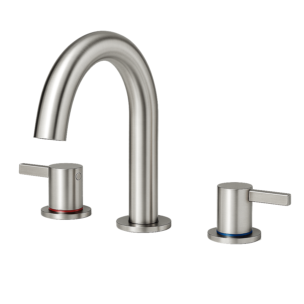 8-Inch Widespread Lavatory Faucet, 2-Handle 3-Hole with 360° Spout Vanity and Pop-Up Drain, Brushed Nickel