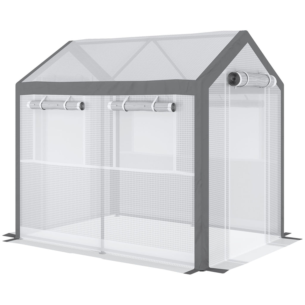 8' L x 6' W x 7' H Outdoor Walk-In Tunnel Greenhouse with Roll-up Windows, 2 Zippered Doors & Weather Cover, White/Gray
