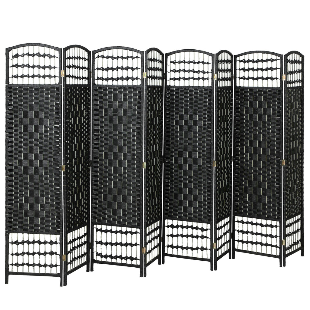 8 Panel Folding Room Divider Portable Privacy Screen Wave Fiber Room Partition for Home Office Black