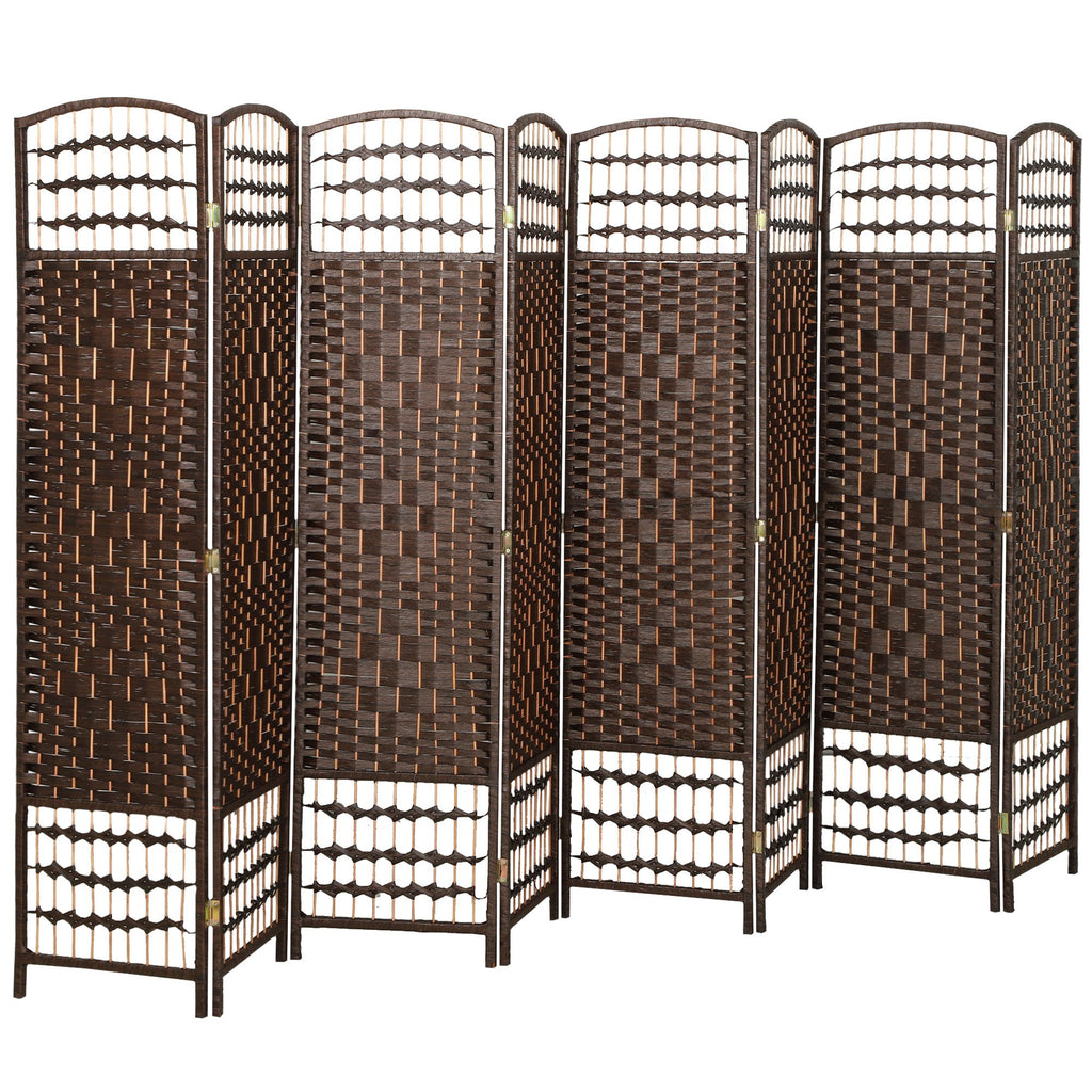 8 Panel Folding Room Divider Portable Privacy Screen Wave Fiber Room Partition for Home Office Brown