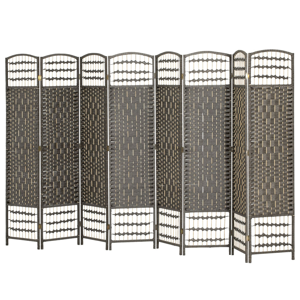 8 Panel Folding Room Divider Portable Privacy Screen Wave Fiber Room Partition for Home Office Dark Gray