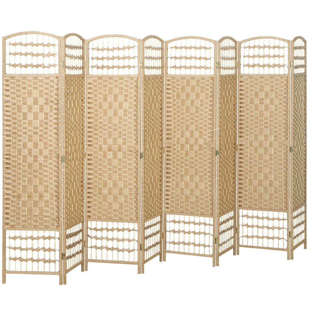 8 Panel Folding Room Divider Portable Privacy Screen Wave Fiber Room Partition for Home Office Natural