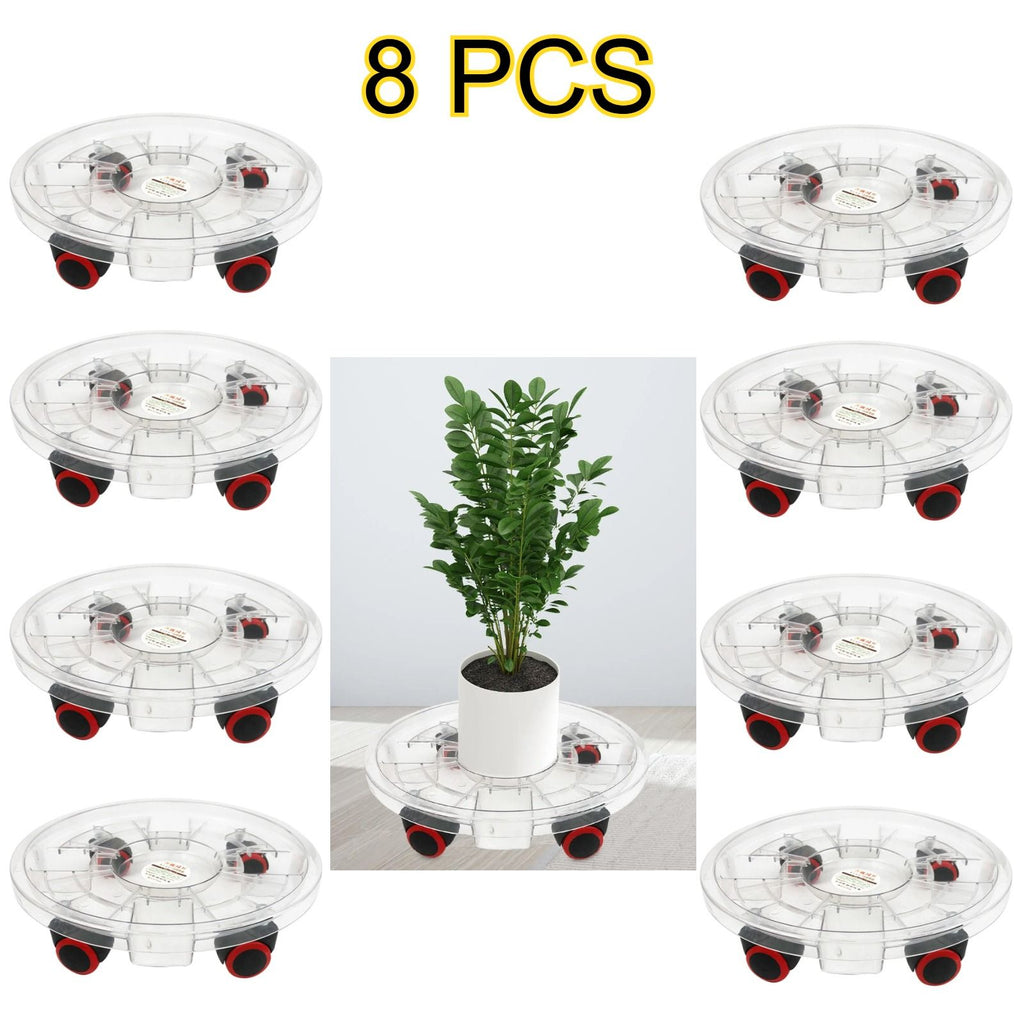 8 Pcs Heavy-Duty Clear Plant Caddy with Wheels, Rolling Flower Pot Stand 11.8" Inner 13" Outer Diameter, Water Collection Plant Dolly for Large Indoor Outdoor Potted Plants