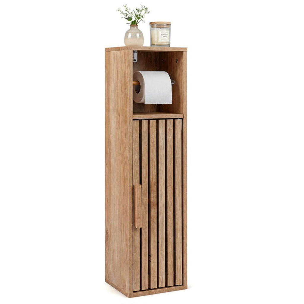 8" Slim Narrow Toilet Paper Cabinet with Adjustable Shelf, Slim Bathroom Storage Cabinet for Small Spaces