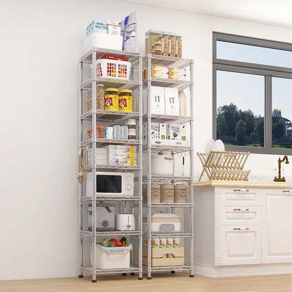 8 tier Heavy Duty Storage Shelves 70.87" H Wire Shelving Unit with Wheels 1344LBS NSF Metal Shelves for Storage Adjustable Garage Storage Rack Pantry Shelf Commercial Shelving, 70.87" H X 17.72''W