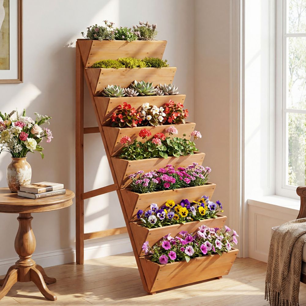 8-tier Vertical Raised Garden Bed Wood Elevated Planter Box with Legs