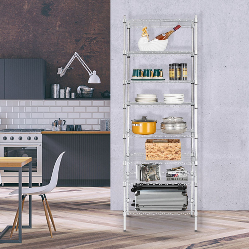 8-Tier Wire Shelving Unit Adjustable Steel Wire Rack Chrome YJ