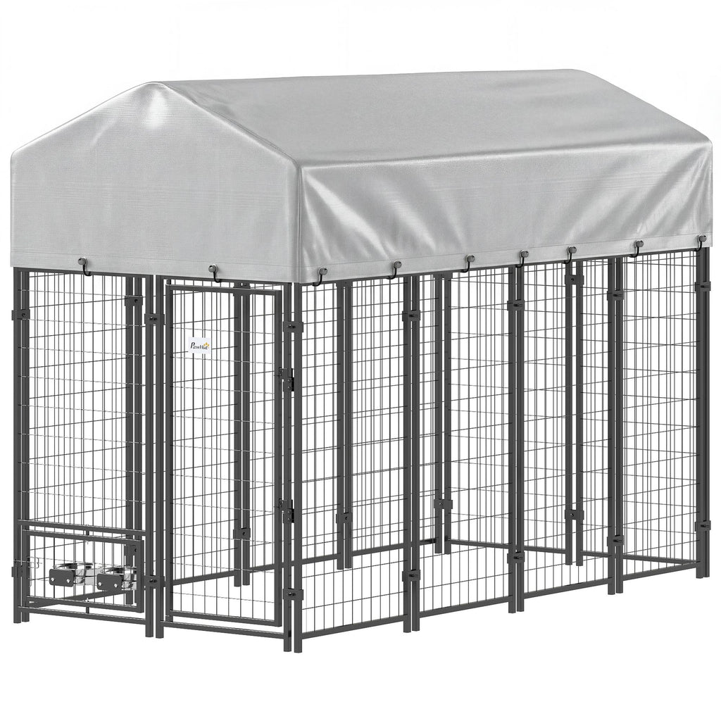 8' x 4' x 6' Outdoor Dog Kennel, Dog Kennel Outside Run with 360Â° Rotating Bowls, Waterproof & UV Resistant Cover