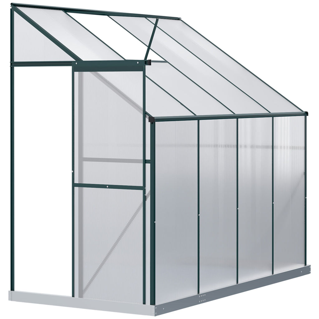 8' x 4' x 7' Hobby Greenhouse, Walk-in Lean-To Polycarbonate Hot House Kit with Aluminum Frame, Sliding Door, Roof Vent, Green