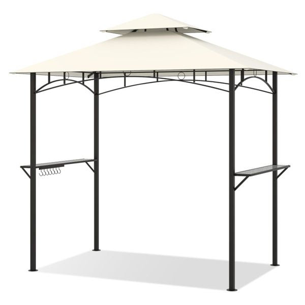 8 x 5 x 8.4 ft Beige Outdoor Grill Gazebo Canopy with 2 Shelves