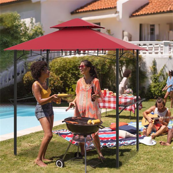 8 x 5 x 8.4 ft Red Outdoor Grill Gazebo Canopy with 2 Shelves
