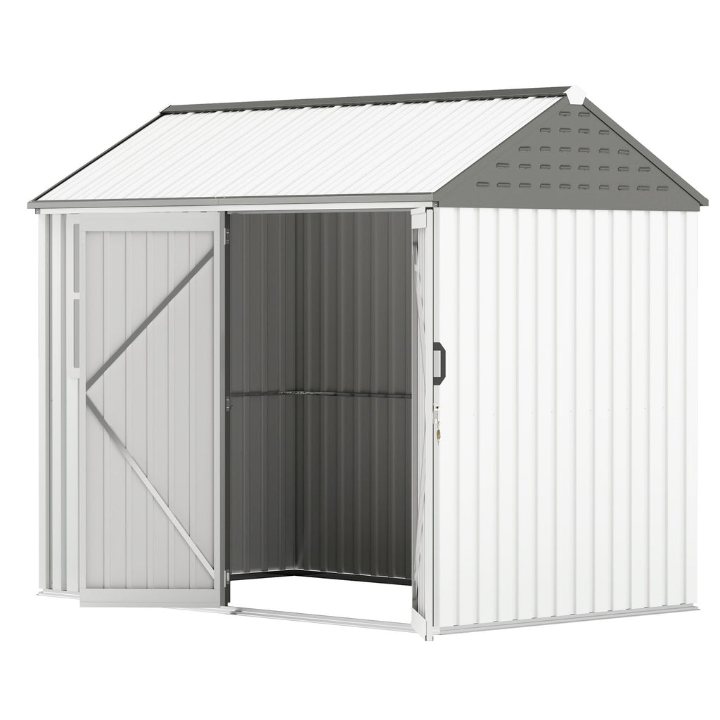 8' x 6' Metal Garden Storage Shed, Extra Large Outdoor Tool Storage House w/ Doors, Window and Air Vents, White
