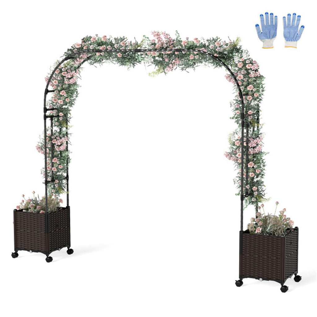 80" Garden Arch Trellis with 2 Planter Boxes and Lockable Wheels