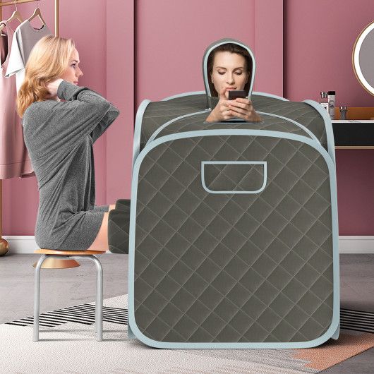 800W 2 Person Portable Steam Sauna Tent SPA with Hat Side Holes 3L Steamer