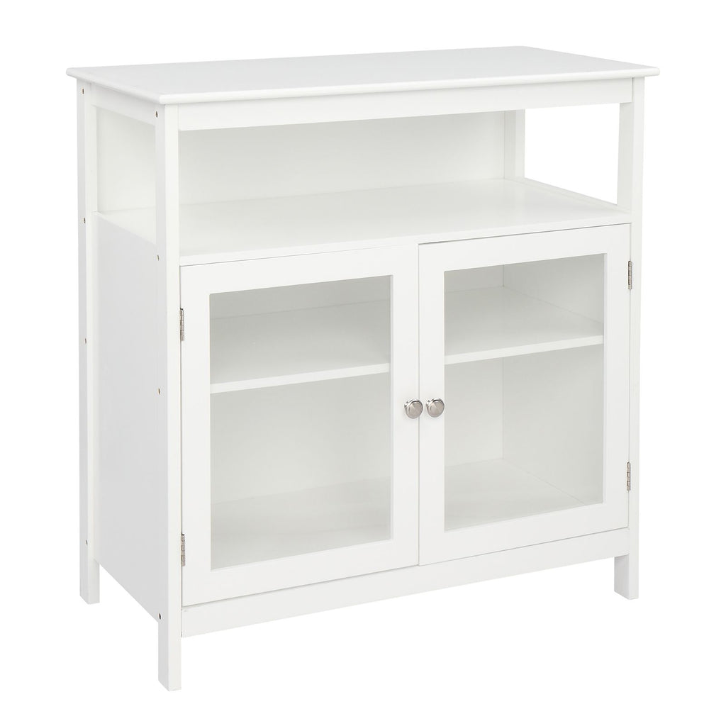 80.65*40*82cm Transparent Double Doors Double Inner Compartments With Middle Storage Layer MDF NC Spray Paint Sideboard White